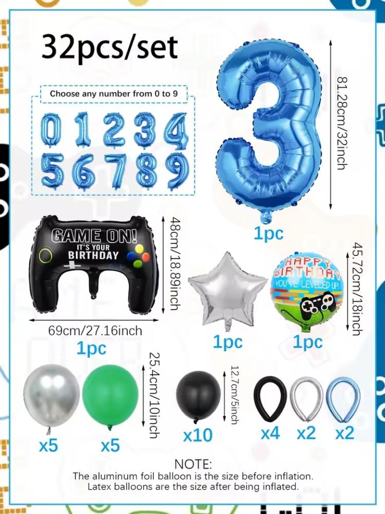 32PCS Perlengkapan Balon Tema  - Gaming Accessories Boys ulasan dan harga